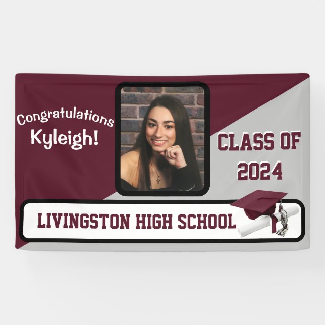 Maroon, Grey, & White Graduation Banner (Horizontal)