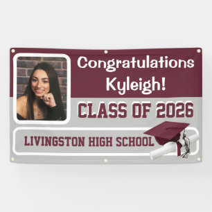 Maroon, Grey, & White Vinyl Graduation Banner
