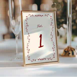 Maroon Handwritten Wedding Table Number