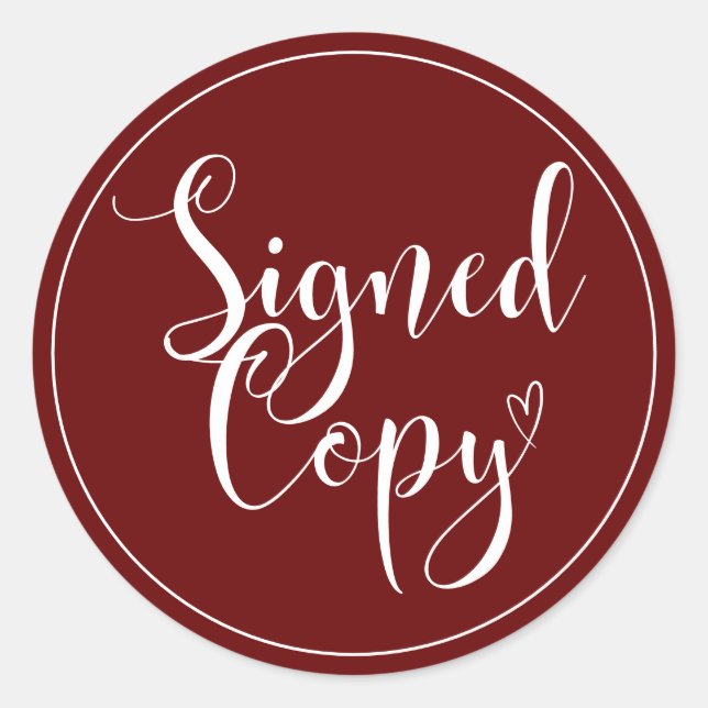 Maroon Heart Handwriting Signed Copy Classic Round Sticker (Front)