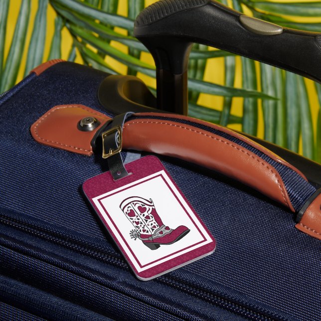 Maroon Heart Patterned Boot Luggage Tag (Front Insitu 1)