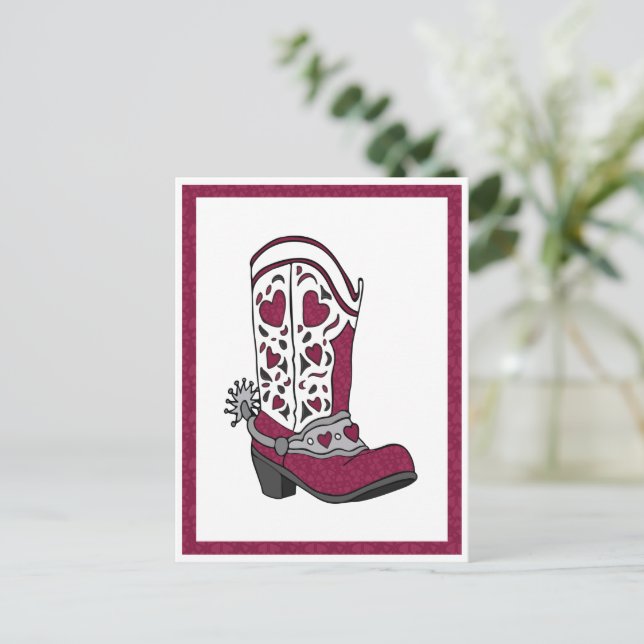 Maroon Heart Patterned Boot Postcard (Standing Front)