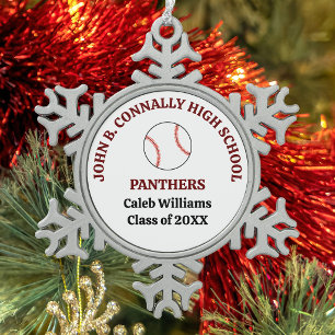 Maroon High School Baseball Team Personalised Snowflake Pewter Christmas Ornament