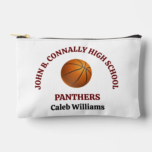Maroon High School Basketball Player Personalised Accessory Pouch (Front)