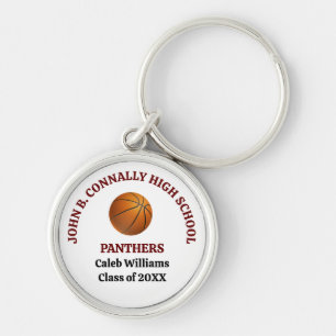 Maroon High School Basketball Player Personalised Key Ring
