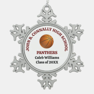 Maroon High School Basketball Player Personalised Snowflake Pewter Christmas Ornament