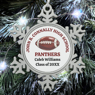 Maroon High School Football Player Personalised Snowflake Pewter Christmas Ornament