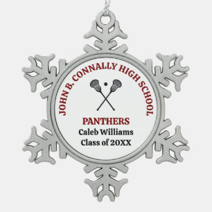 Maroon High School Lacrosse Team Personalised Snowflake Pewter Christmas Ornament