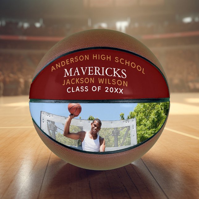 Maroon High School Player Photo Personalised Basketball (Creator Uploaded)