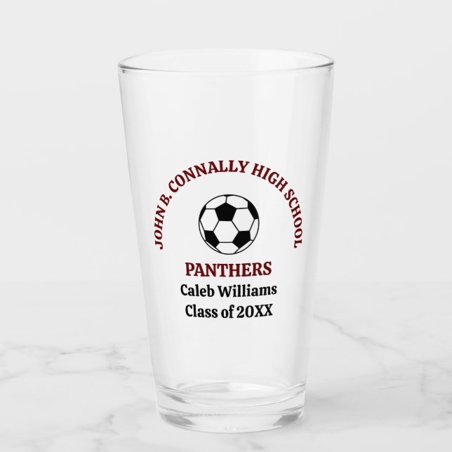 Maroon High School Soccer Team Personalised Glass (Front)