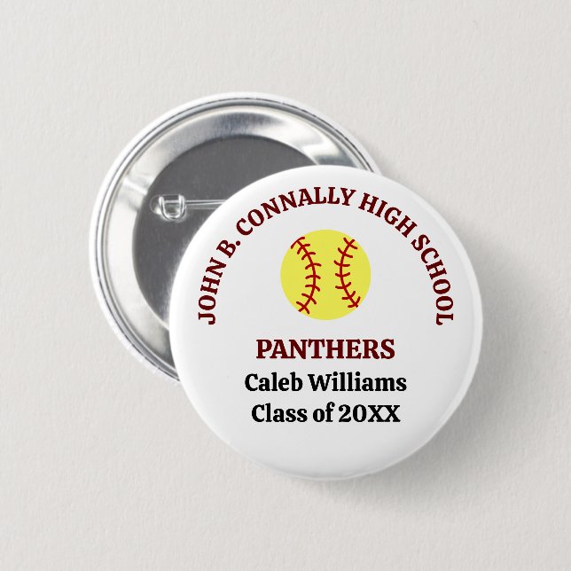 Maroon High School Softball Player Personalised 6 Cm Round Badge (Front & Back)