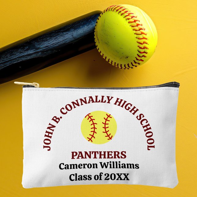 Maroon High School Softball Player Personalised Accessory Pouch (Creator Uploaded)