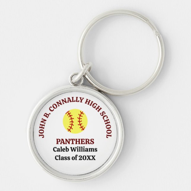 Maroon High School Softball Player Personalised Key Ring (Front)