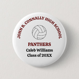 Maroon High School Volleyball Player Personalised 6 Cm Round Badge