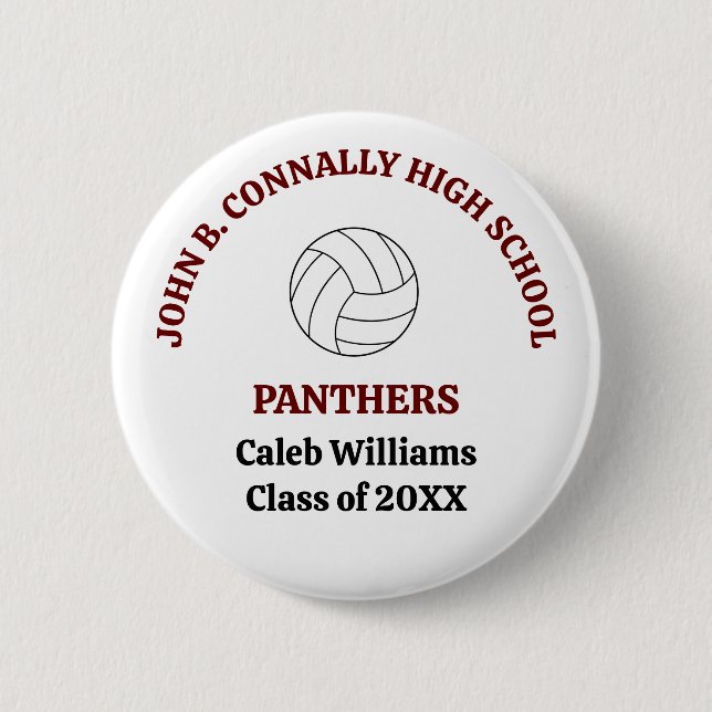 Maroon High School Volleyball Player Personalised 6 Cm Round Badge (Front)