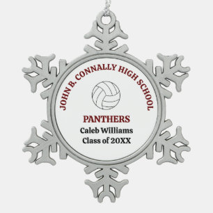 Maroon High School Volleyball Player Personalised Snowflake Pewter Christmas Ornament