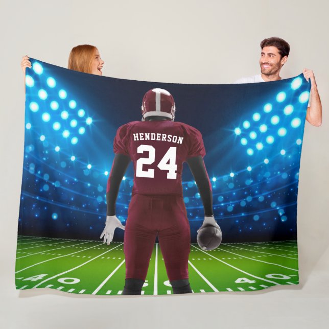 Maroon Jersey Personalised Football Player Fleece Blanket (In Situ)