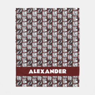 Maroon Lacrosse Blocks of Sticks and Balls Fleece Blanket