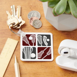 Maroon Lacrosse Blocks of Sticks and Balls Key Ring