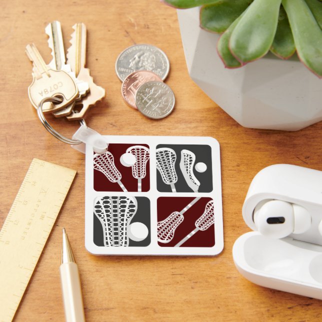 Maroon Lacrosse Blocks of Sticks and Balls Key Ring (Desk)