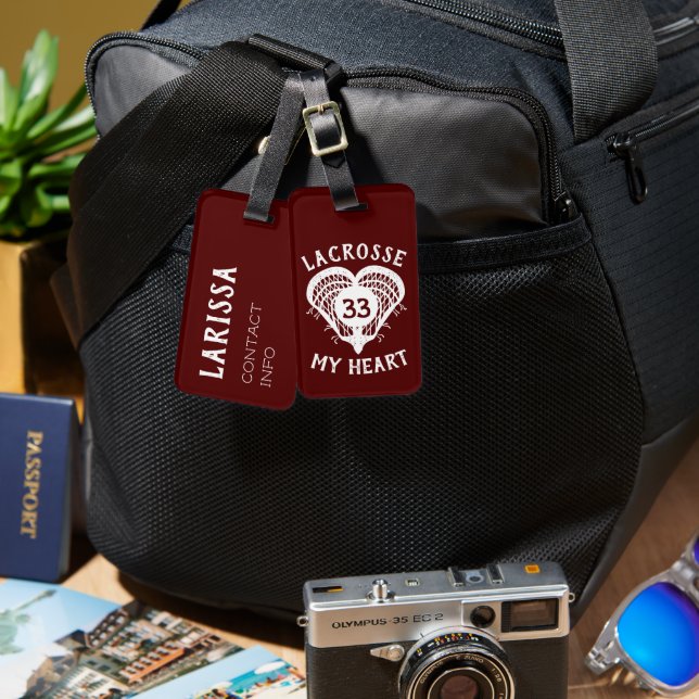 Maroon Lacrosse My Heart Luggage Tag (Front & Back)