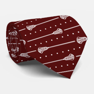 Maroon Lacrosse White Sticks & Dots Pattern Tie
