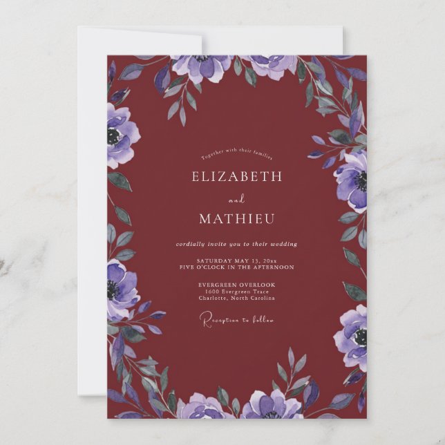 Maroon Lavender Vine Wedding Invitation (Front)