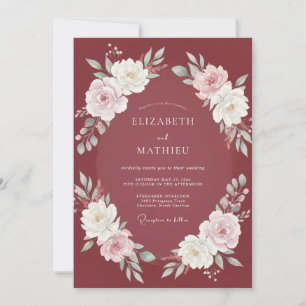 Maroon Leafy Wedding Invitation