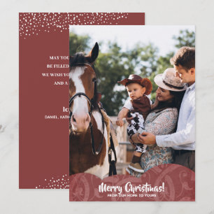 Maroon Linen Filigree Photo Christmas Holiday Card