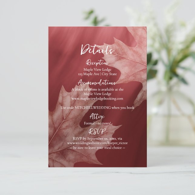 maroon maple leaves accent details enclosure card (Standing Front)