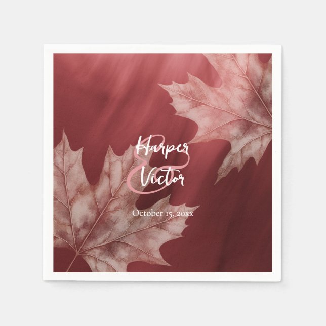 maroon maple leaves fall wedding napkins (Front)
