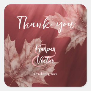 maroon maple leaves fall wedding square sticker