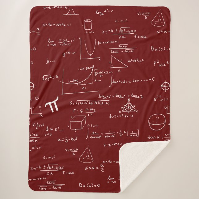 Maroon Math Equations Formulas Algebra Nerd Sherpa Blanket (Front)