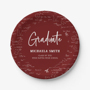 Maroon Mathematics High School Graduate Party Paper Plate