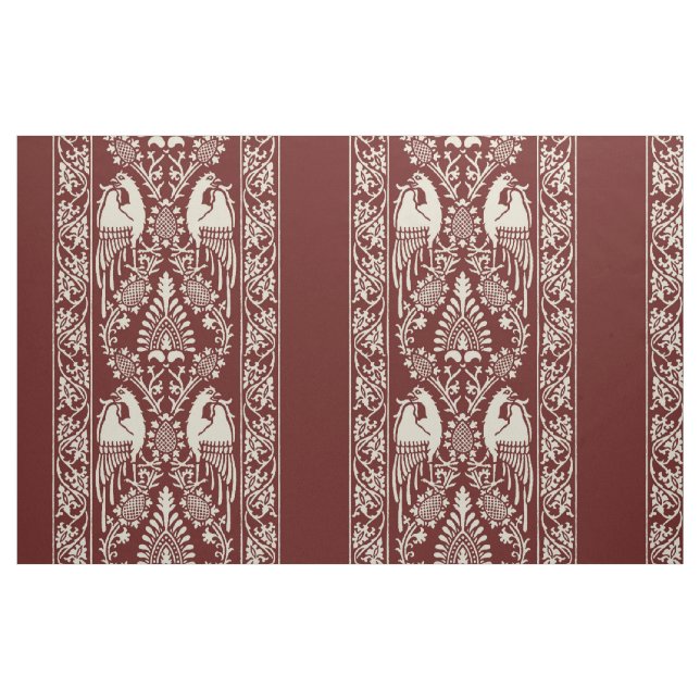 Maroon Mdieval Bird Stripes Fabric (Fat Quarter)