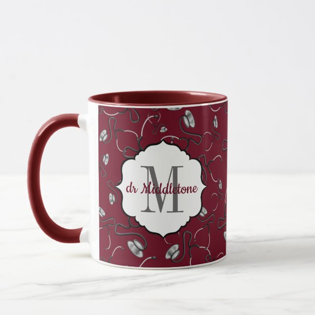 Maroon Medical stethoscopes for doctors name Mug (Left)