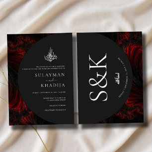 Maroon Minimal Elegant B&W Islamic Muslim Wedding Invitation