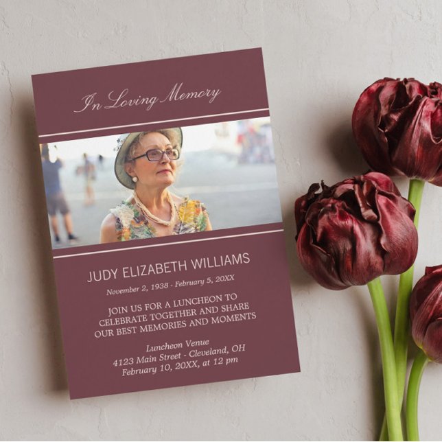 Maroon Minimal In Loving Memory | Custom Photo Invitation (Creator Uploaded)
