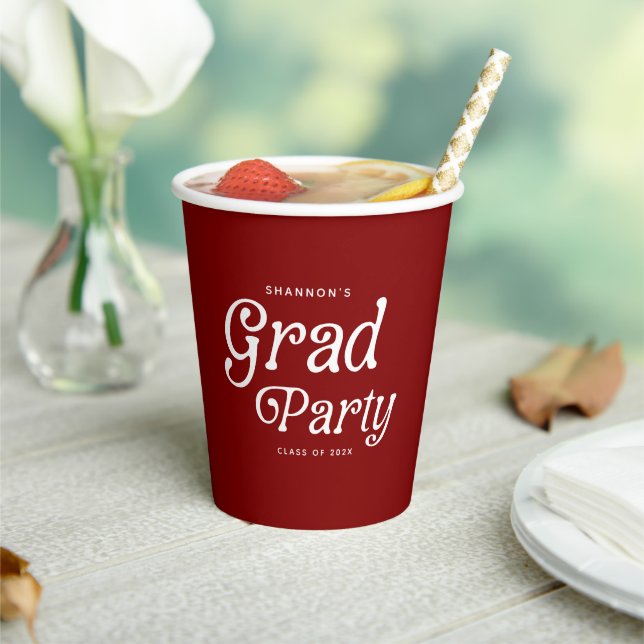 Maroon Minimal Retro Graduation Paper Cups (Insitu)