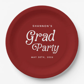 Maroon Minimal Retro Graduation Paper plates 