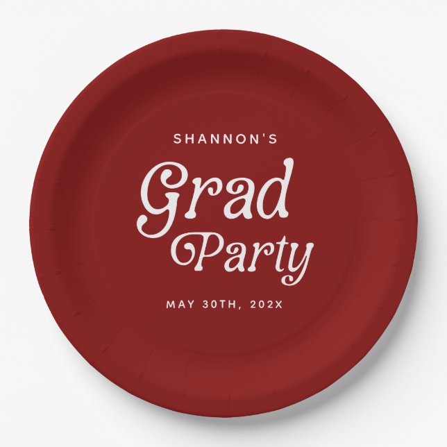 Maroon Minimal Retro Graduation Paper plates  (Front)