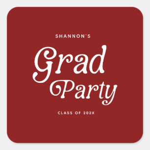 Maroon Minimal Retro Graduation Square Sticker