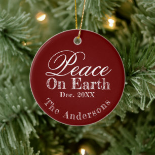 Maroon Minimalist Peace On Earth Ornament