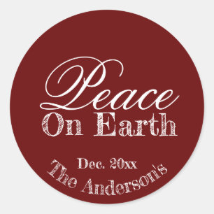 Maroon Minimalist Peace On Earth Stickers