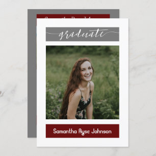 Maroon Modern Block 3-Photo Graduation Invitation