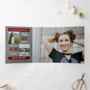 Maroon Modern Block 5-Photo Graduation Tri-Fold Invitation