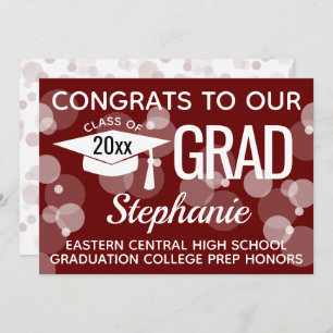 Maroon Modern Confetti Bokeh Bubbles Graduation Invitation