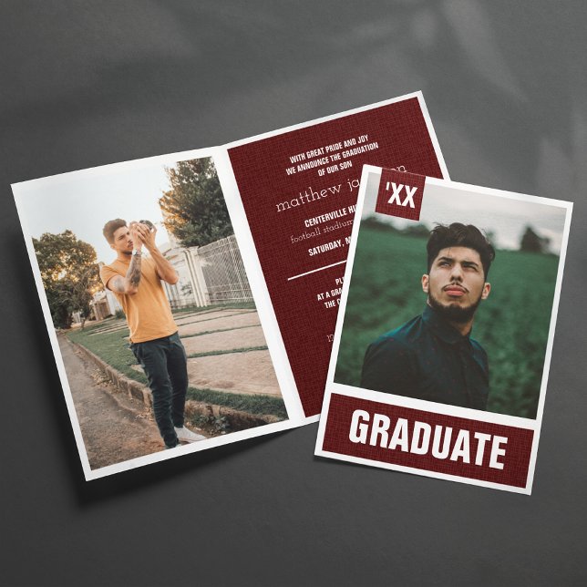 Maroon Modern Textured Photo Graduation Invitation (Creator Uploaded)