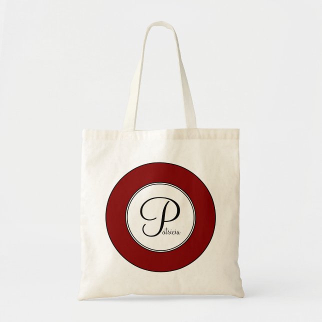 Maroon Monogram Add Your Custom Name Tote Bag (Front)