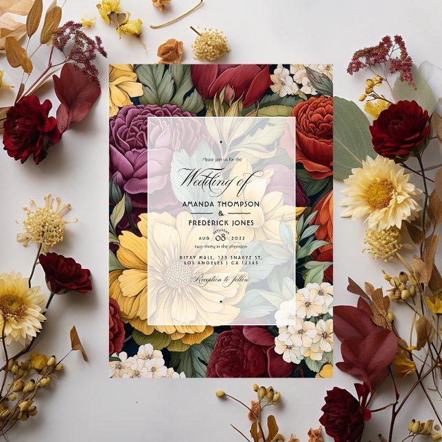 Maroon, Mustard Yellow, and Olive Green Wedding Invitation (Creator Uploaded)